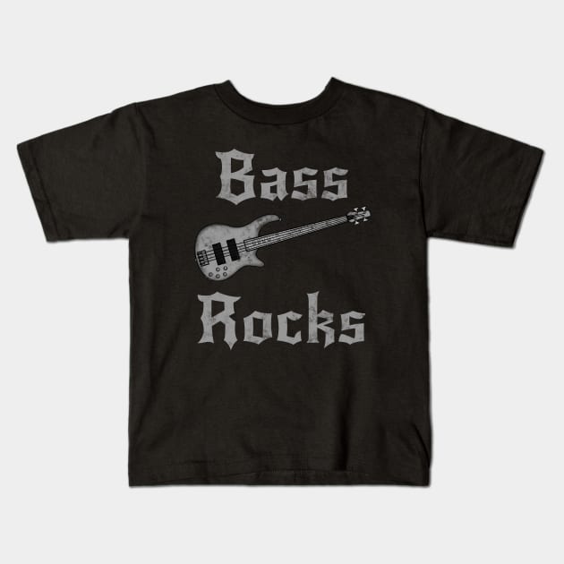 Bass Rocks, Bassist Goth Heavy Rock Metal Musician Kids T-Shirt by doodlerob